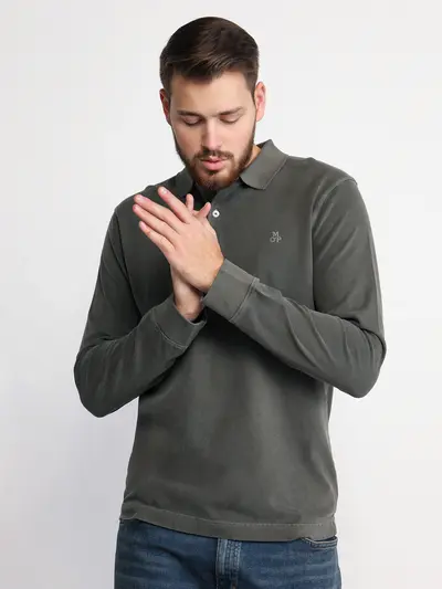 Поло оливкового цвета из хлопка с длинным рукавом